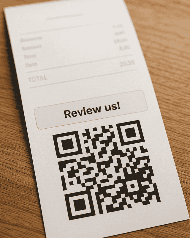 Receipt with QR code linking directly to the review form
